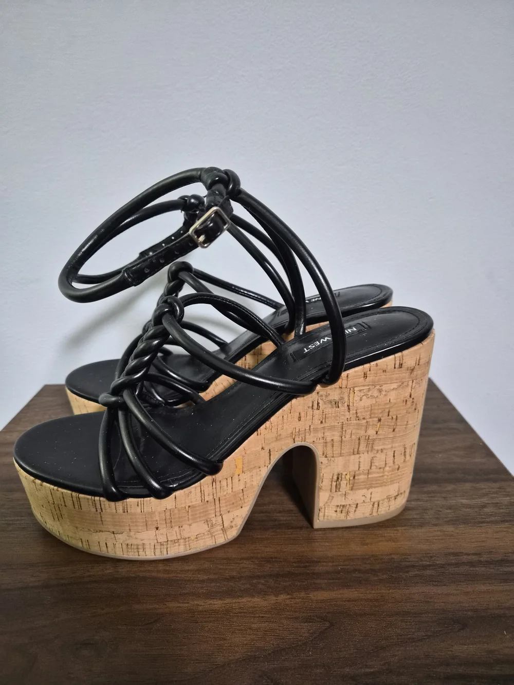 Nine West Black Braided Cork Platform Sandals